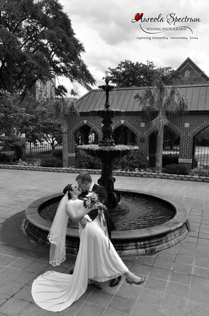 Bride and groom dip outside church