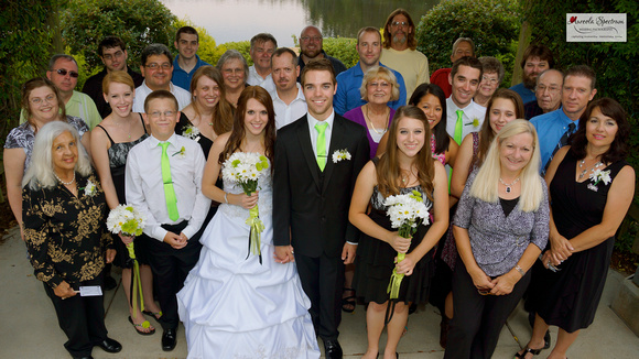 Family wedding photo from above in Matthews, NC