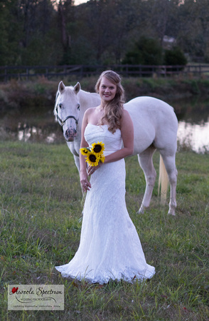 Bride and white horse in Monroe, NC