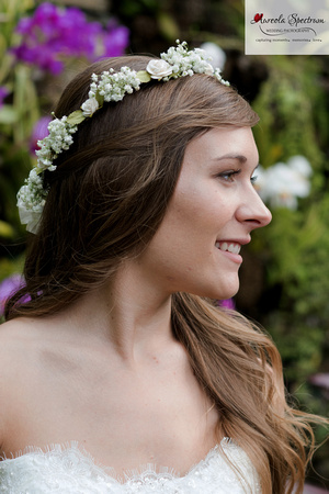 Head shot of bride at NC botanical garden.