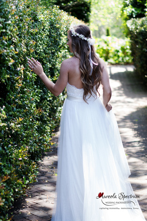 Bride walks among hedges in Belmont, NC