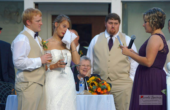 Emotional moment during reception speeches at Monroe, NC wedding.